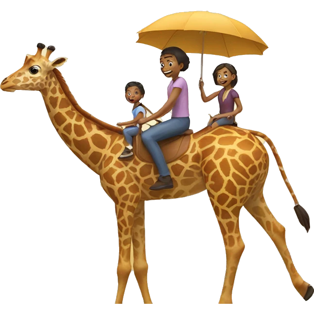 family riding giraffes emoji