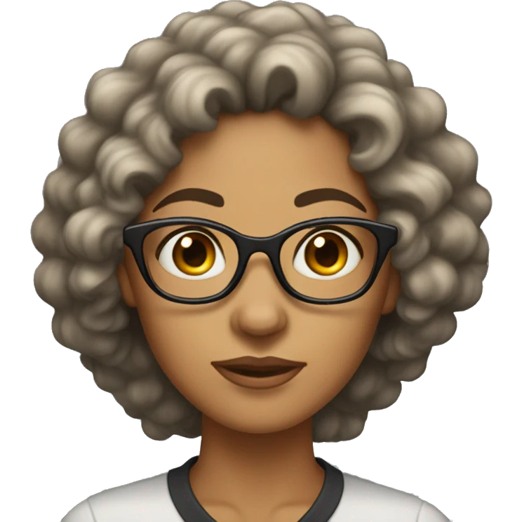 Head front view,A woman with very long thick black curly hair, tan skin , wearing eyeglasses  emoji