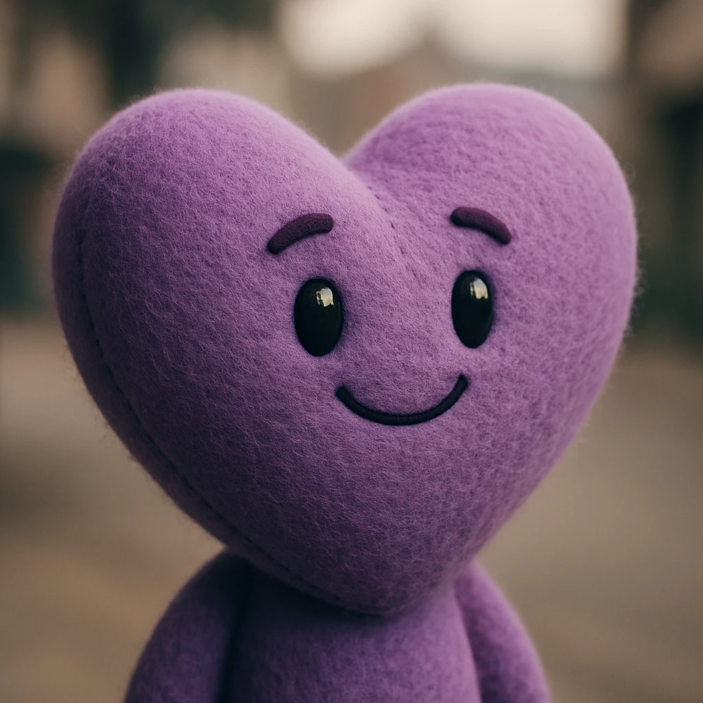 purple heart, plush portrait style, soft and fluffy, no text, transparent background emoji