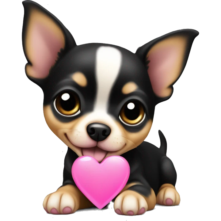 black & tan chihuahua puppy with a pink heart emoji