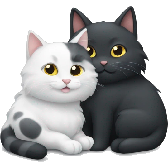 White and grey cat and black cat cuddling  emoji