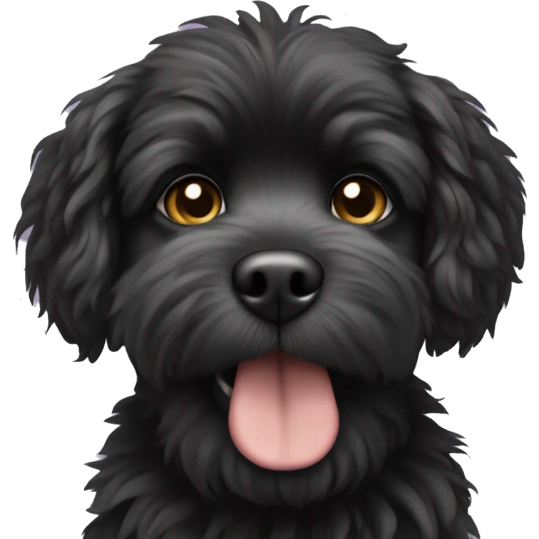 small fluffy black dog with dog out emoji