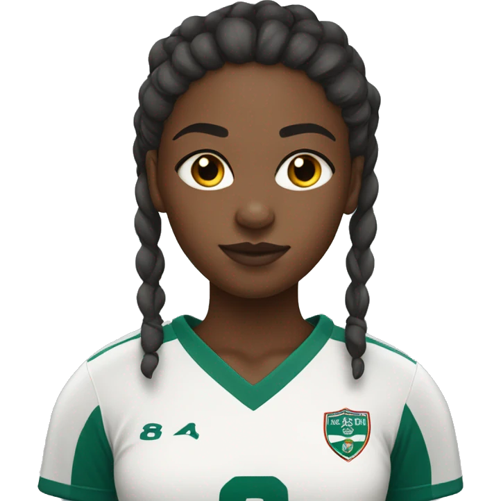 black girl with bun and side fringe in football shirt emoji