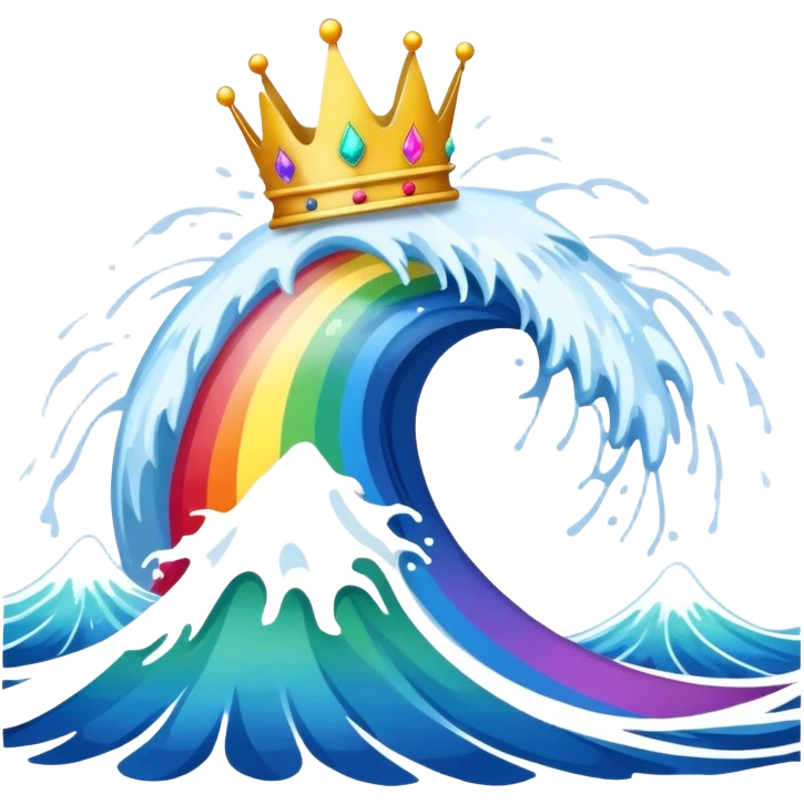 Tsunami with a crown and rainbow splatter in background emoji