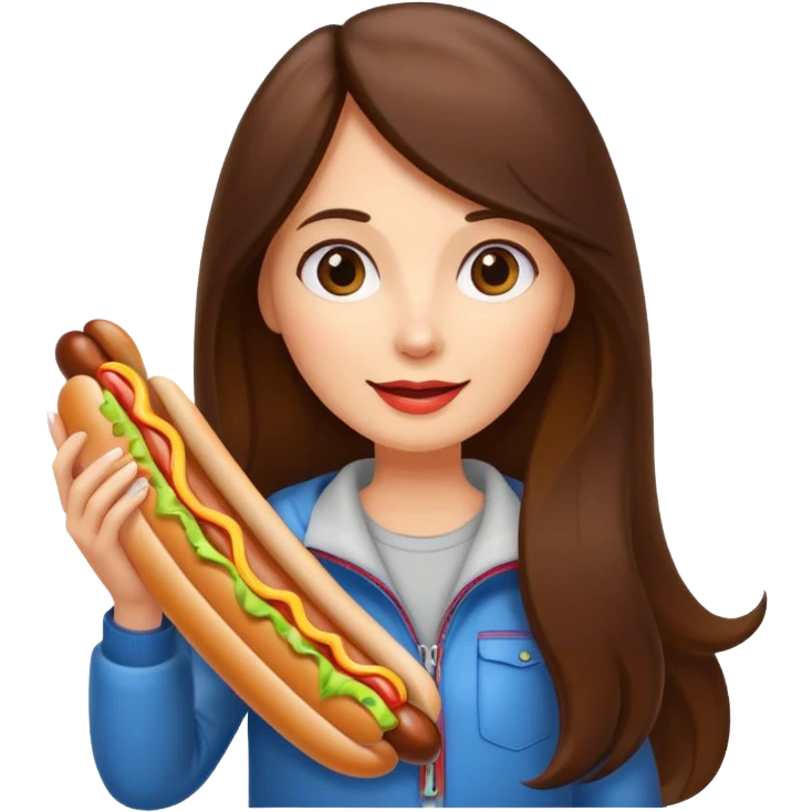 tourist brunette long hair woman holding hot dog emoji