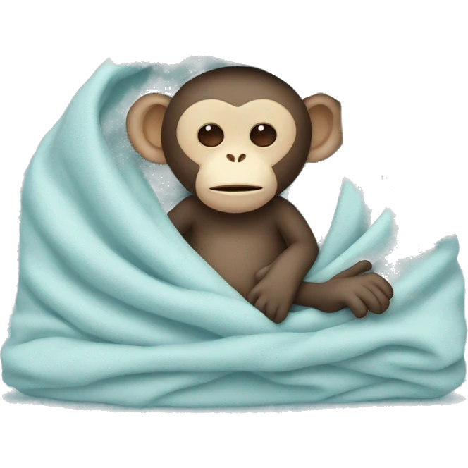 the monkey sleeps in a blanket pastel blue emoji