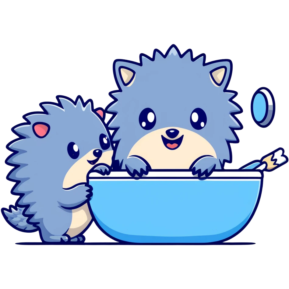 Cute blue hedgehog and silver hedgehog brushing teeth in bathroom emoji