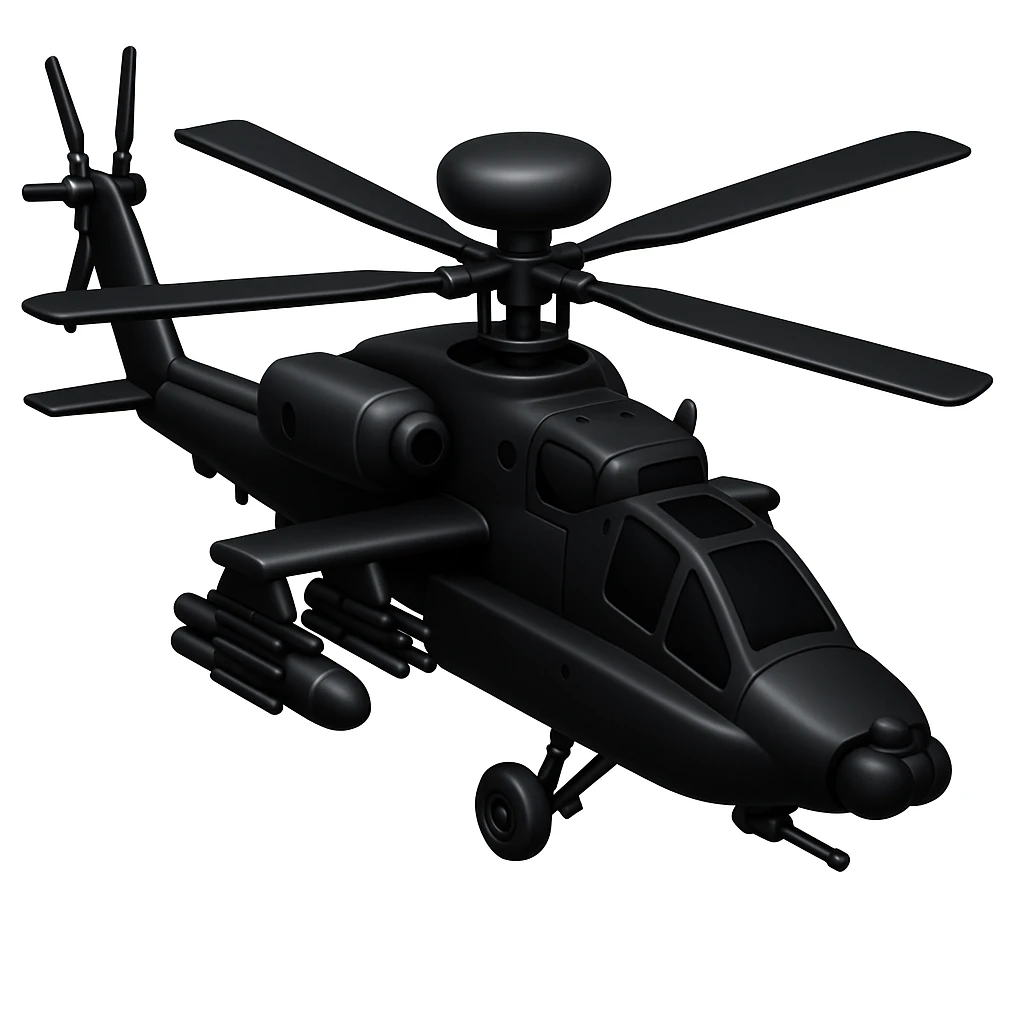 Change the angle of the Apache helicopter and make it black, keeping the emoji style look consistent with Apple style emojis. emoji