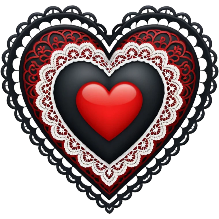 black heart with red center and white lace emoji