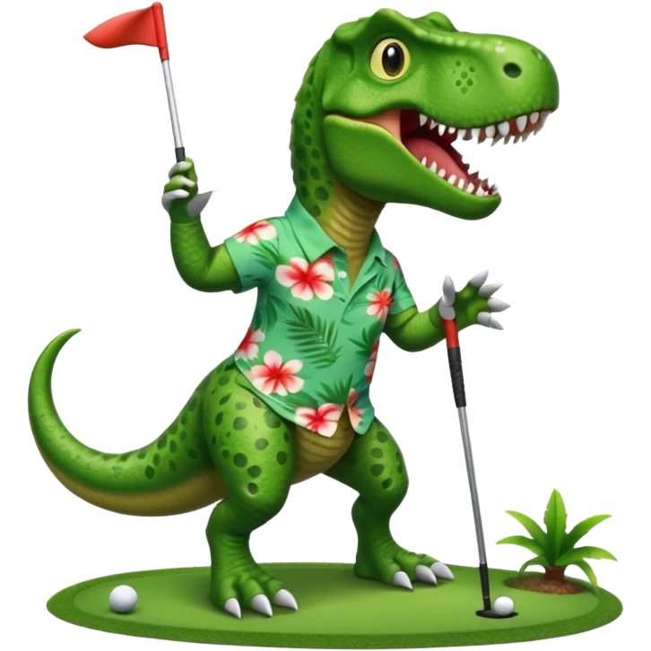T. rex playing golf in a Hawaiian shirt emoji