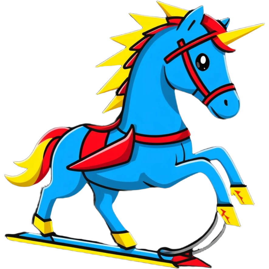 Dynamic electric horse made of metal plates and wires with lightning bolts emanating from its body as it races forward emoji