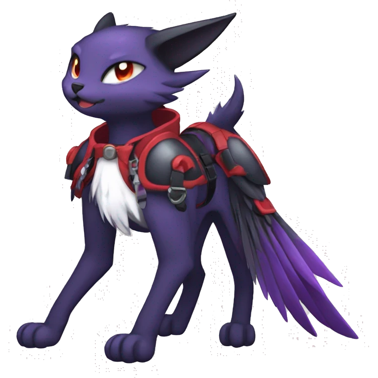 Kawaii cool edgy beautiful elegant black red purple fantasy nargacuga-noivern-cat-Fakemon collar harness full body emoji