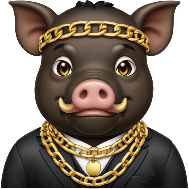 Black pig, gangster, gold chains, and grills emoji