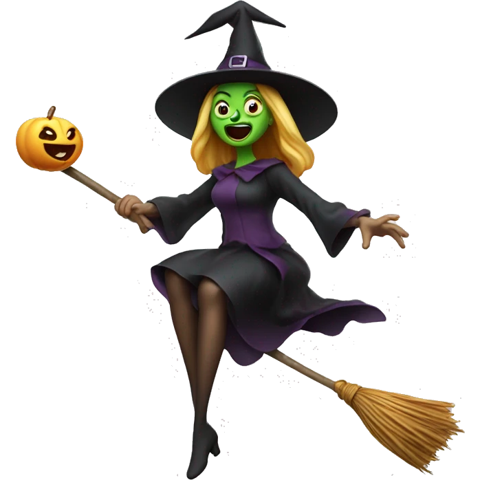 Scarry witch flying on a broom throwing candy. emoji