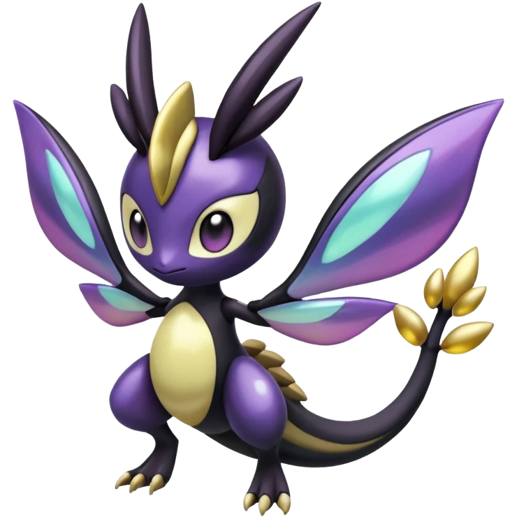 Shiny glossy melanistic oily Meloetta-Giratina-Noibat-Pokémon-Fakémon-fusion-hybrid-creature emoji