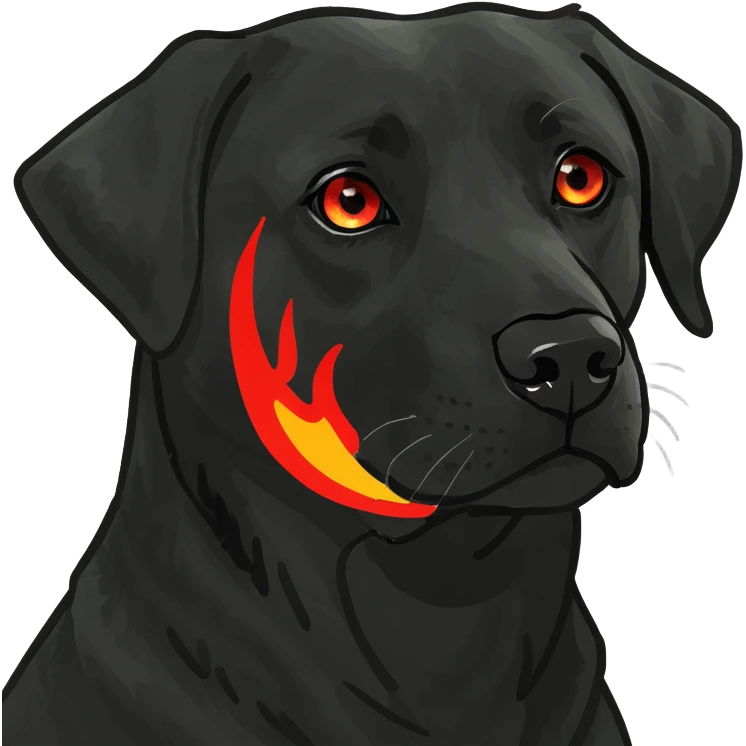 Black lab with red fire eyes emoji