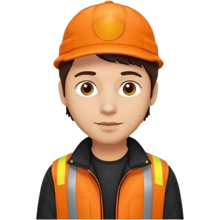 Kindly Keyin (male) with light skin, dark brown hair, orange cap and shirt, black jacket emoji