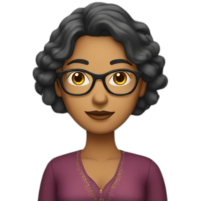 Indian woman with medium long wavy hair wearing glasses and fingers crossed emoji