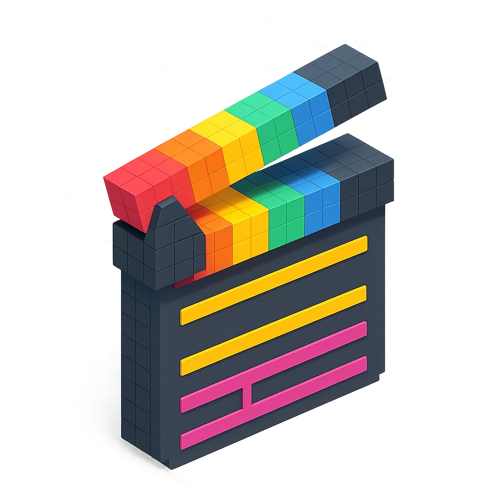 movie clapperboard with colorful stripes, isometric view emoji