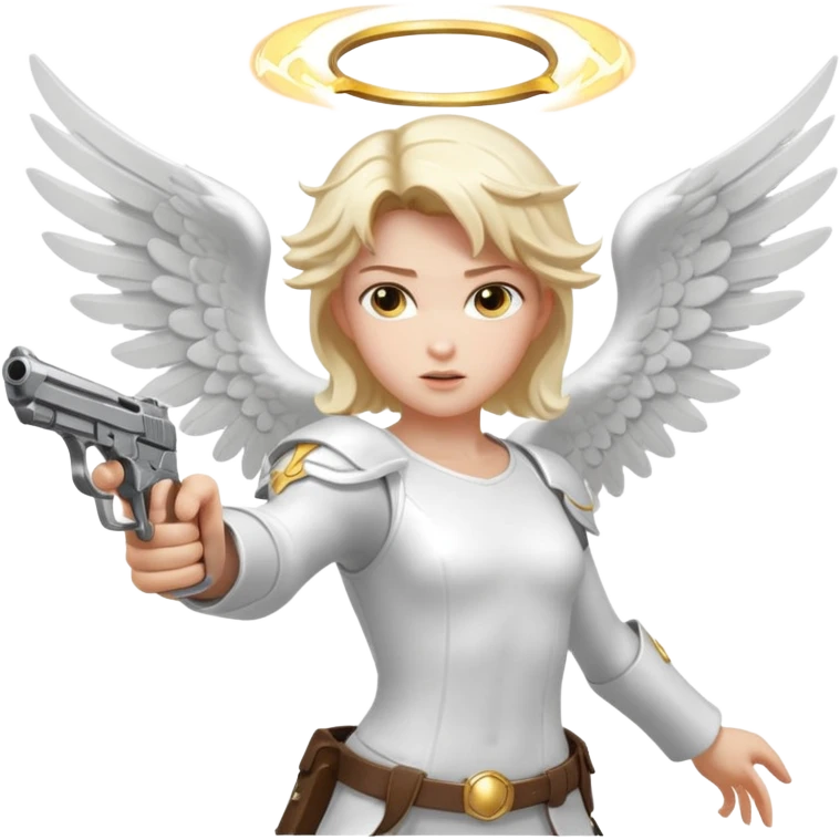 Angel dual-wielding pistols, shooting, dynamic action pose, glowing wings, no background














 emoji