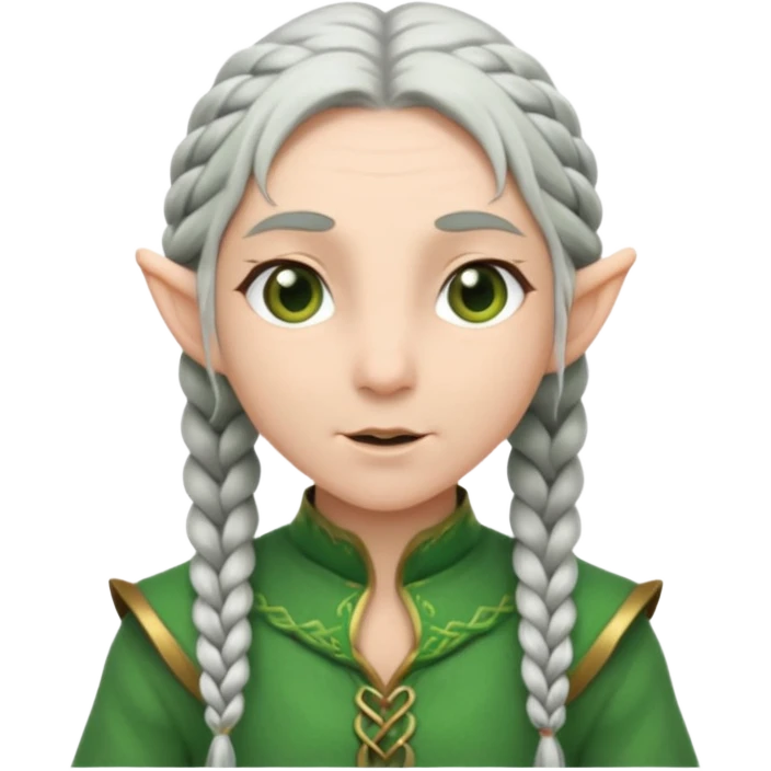 braid silver hair elf, green cloth emoji