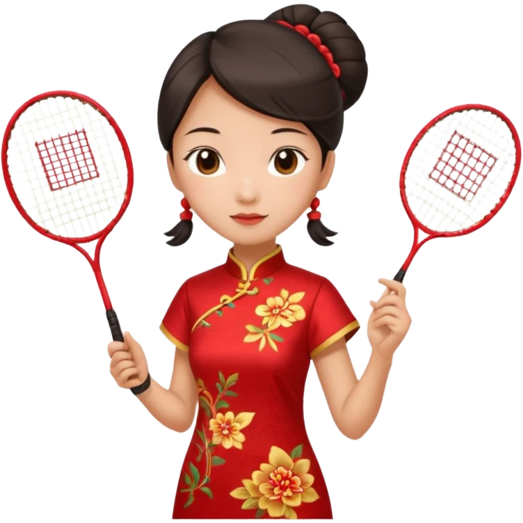 ancient cheongsam girl with 1 badminton racket, red emoji