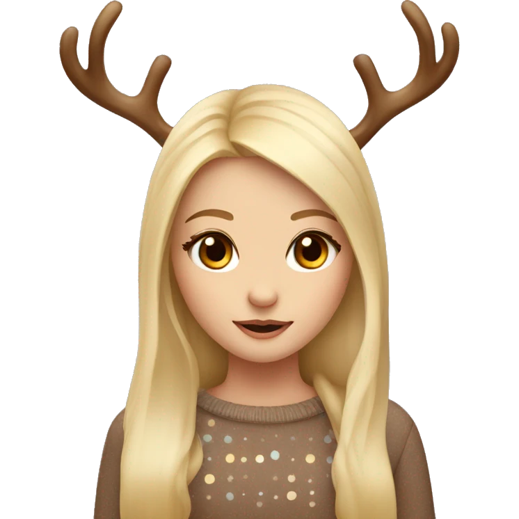 blonde reindeer girl long straight hair and antlers with cute dots  emoji