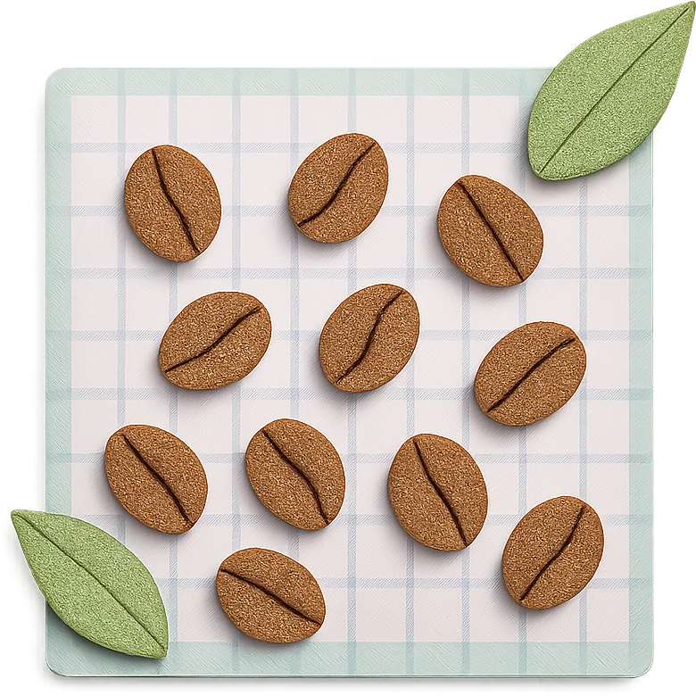 coffee bean pattern grid paper background with leaves, soft pastel style, transparent background emoji