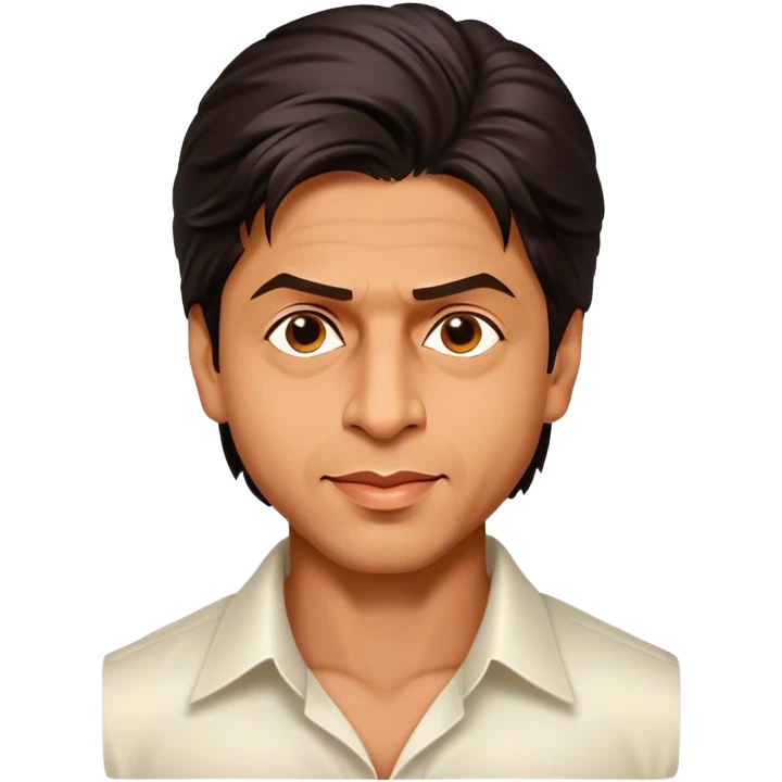 Cinematic Realistic Shah Rukh Khan Pop Culture Emoji, showcasing the charismatic charm of the Bollywood superstar rendered with lifelike detail and captivating lighting. emoji