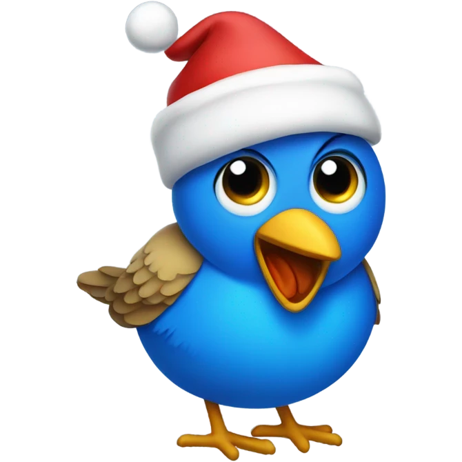 Fat Blue bird with Christmas hat emoji