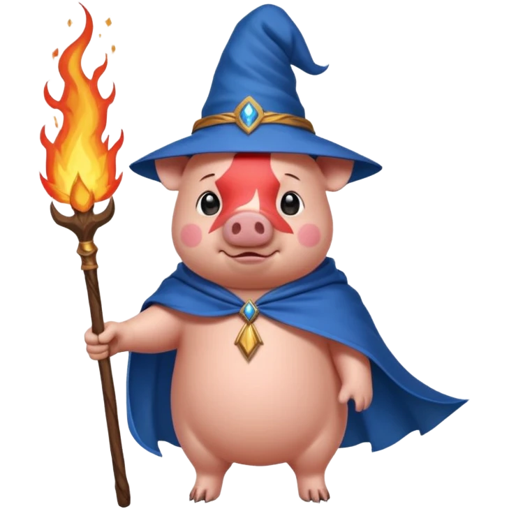 wizard pig summons fire in one hand blue cape emoji