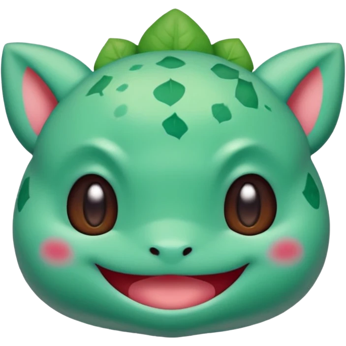 cute Bulbasaur Pokémon, rednote emoji style, soft rounded face, blushing cheeks, big smile, green and teal colors emoji