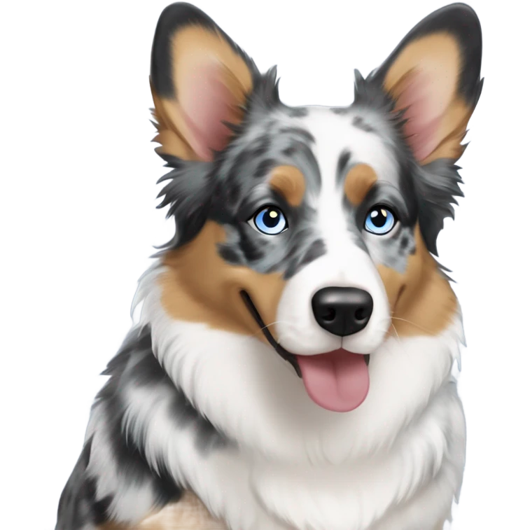 blue merle corgi and Australian shepherd mix with blue eyes emoji