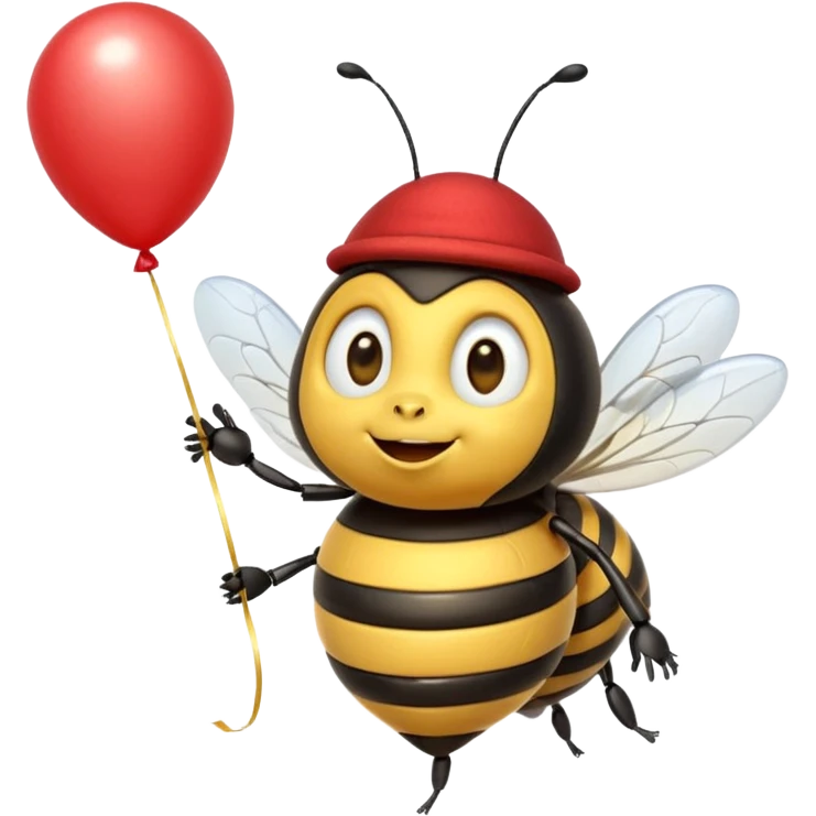 Bees with red Birthday Hat, Excited bee carrying balloon emoji