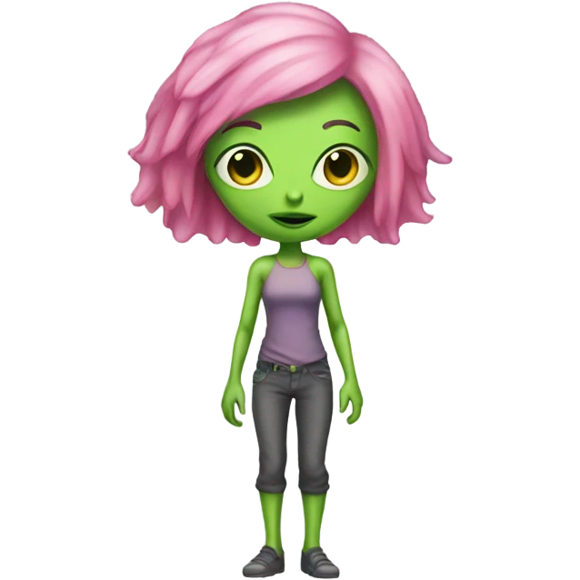 a green alien woman full body,pink hair emoji