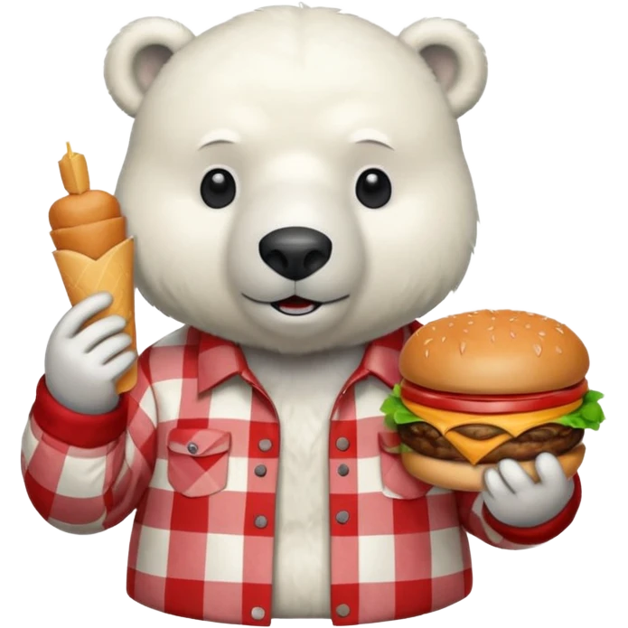polar bear with burger wearing red checkered shirt emoji