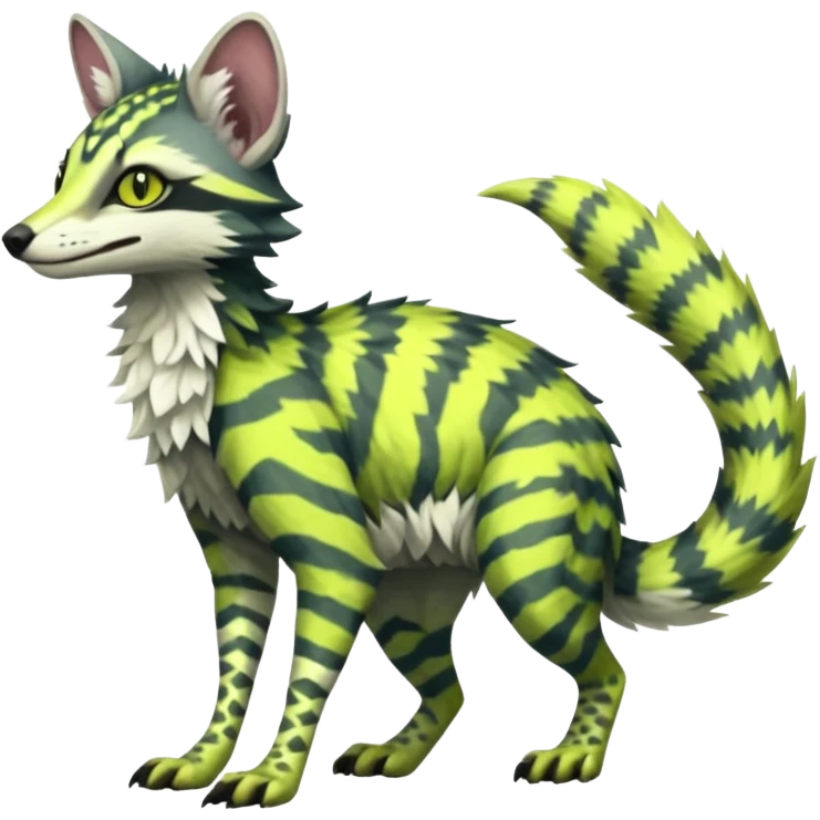  cool handsome gorgeous realistic zig-zag-patterned striking yellowish-pastel-lime-green-white-gradiented with dark undertones, white underside, thunderous stormy edgy badass realistic Vernid-Sergal-Genet-Trico-species by LiLaiRa, full body emoji