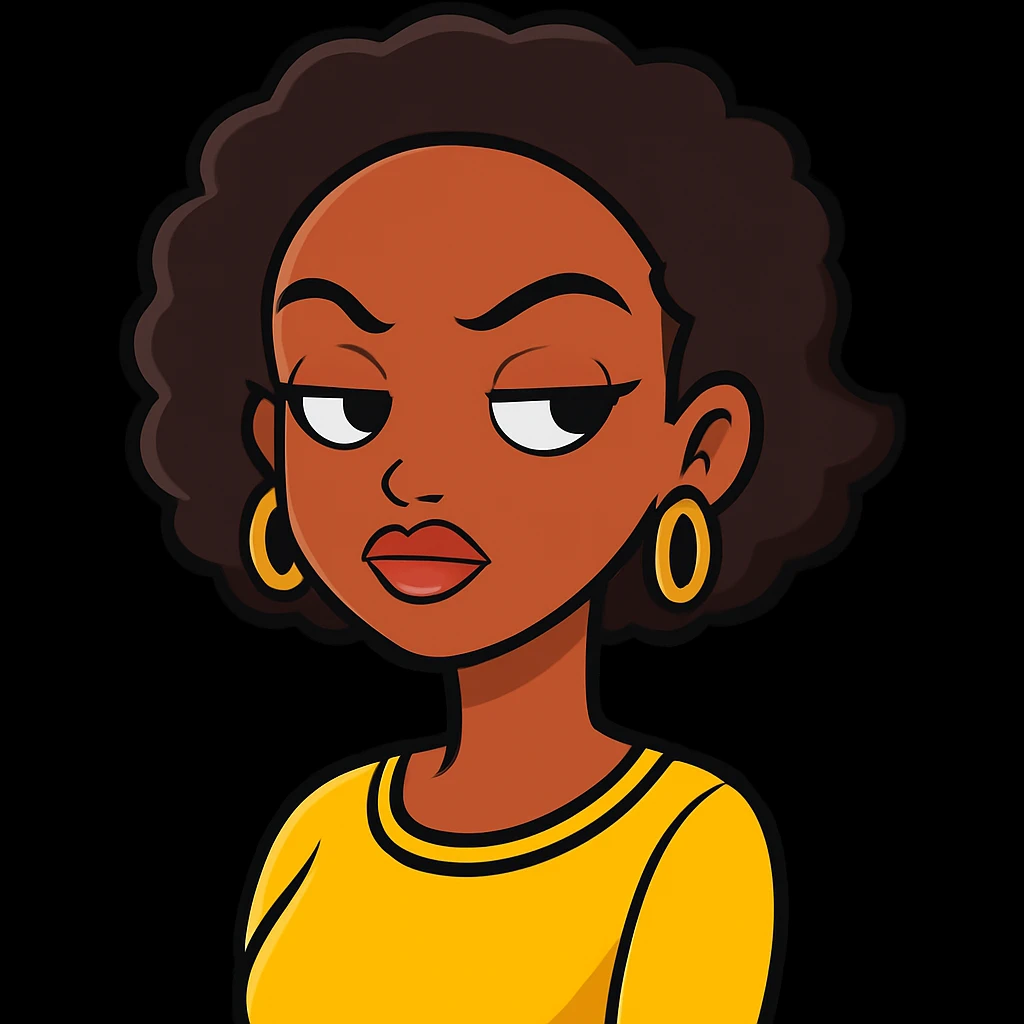 Make the Jamaican woman's side eye expression sassier. The original style is sticker style, but since sticker style does not support editing, please keep the look consistent while enhancing the sassiness of the expression. emoji