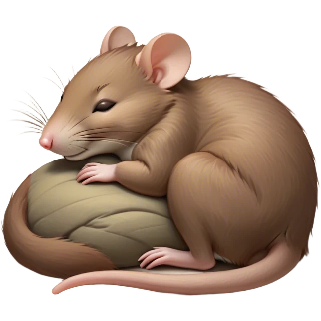 Meme-Worthy Cute Sleeping Brown Rat Portrait Emoji, Head resting peacefully with a contented smile, showcasing a compact, nimble build and a luxuriously soft brown coat, eyes gently closed in serene, restful slumber, Simplified yet hilariously adorable features, highly detailed, glowing with a soft, drowsy light, high shine, relaxed and utterly lovable, stylized with an air of playful laziness, soft glowing outline, capturing the essence of a sleeping rat that feels destined to become the next viral sensation of adorable urban rest! emoji