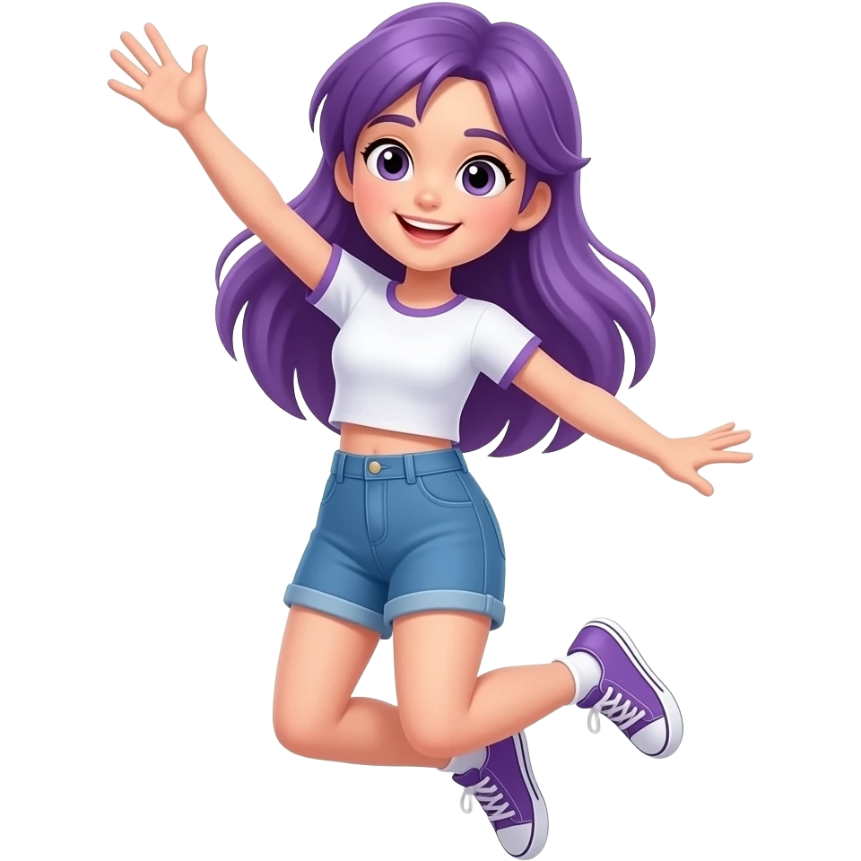 GIRL WITH LONG PURPLE HAIR IS JUMPING emoji