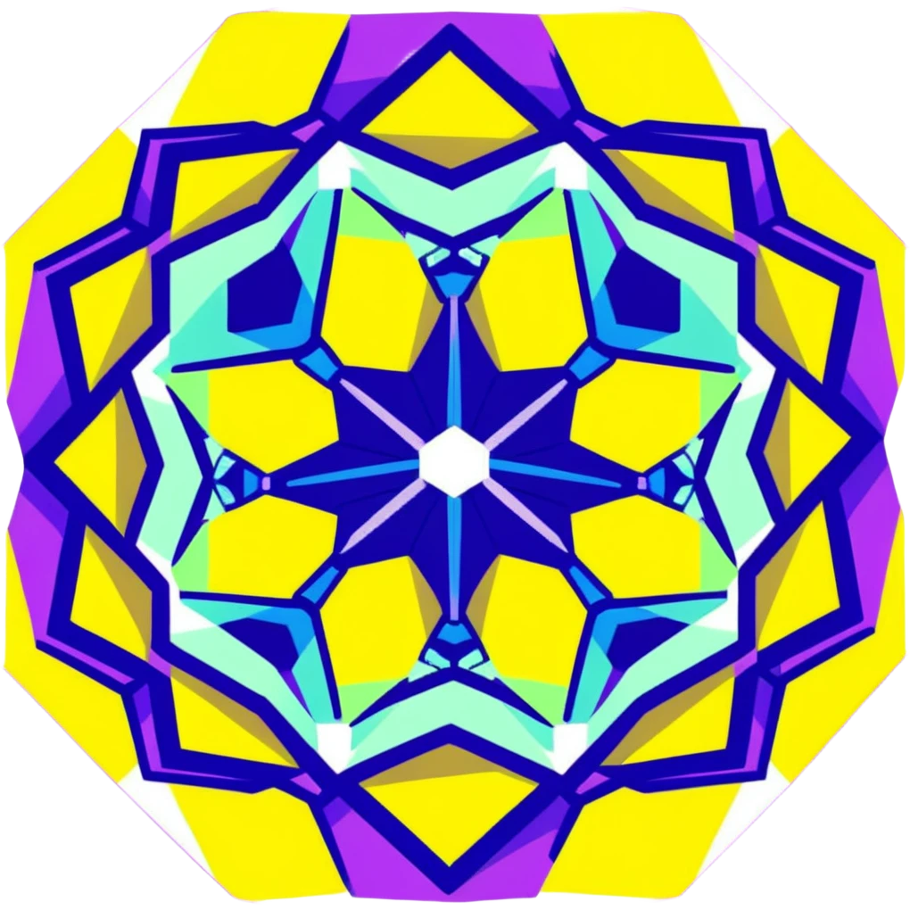 kaleidoscope effect with 6 facets, black, white, and neon yellow emoji