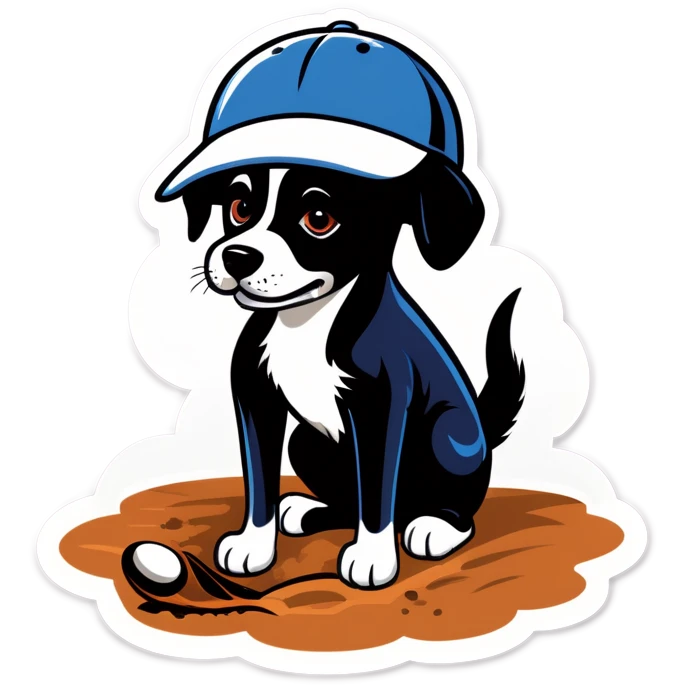 Dog wearing a baseball cap digging up dirt emoji