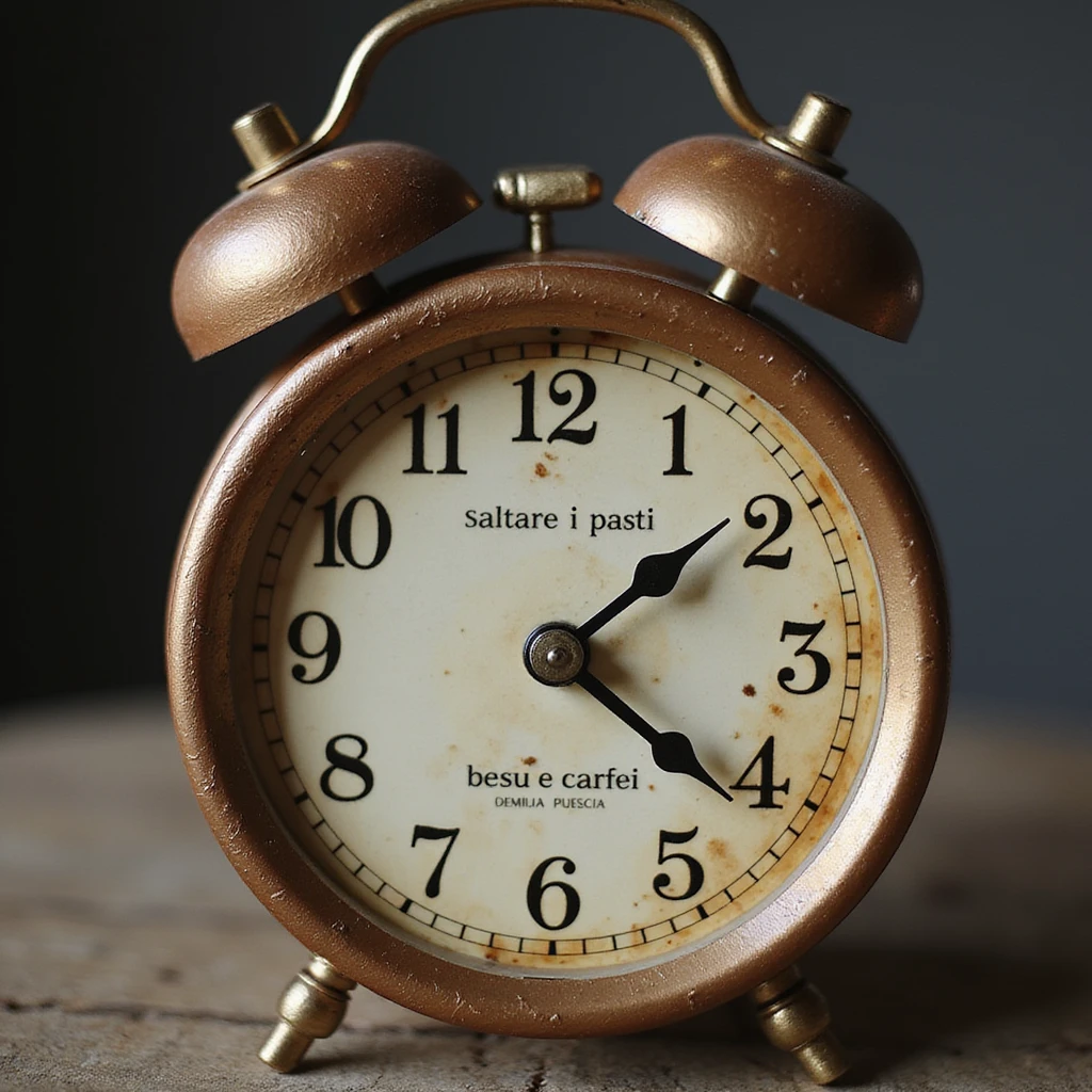 Uomo che salta la colazione e beve solo un caffè, orologio che segna le 11:00, testo in italiano: 'Saltare i pasti'. emoji
