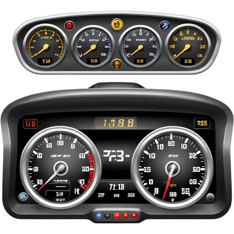 An icon showing a racing game interface, inspired by Grand Turismo. The design features a garage with a selection of high-performance cars, along with race track visuals in the background. Speedometer, lap timer, and other HUD elements add to the excitement. Transparent background emoji