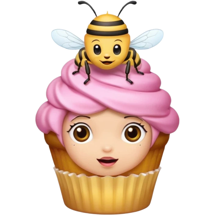 a Bee with pink Birthday Hat, Embarrassed bee with cupcake emoji