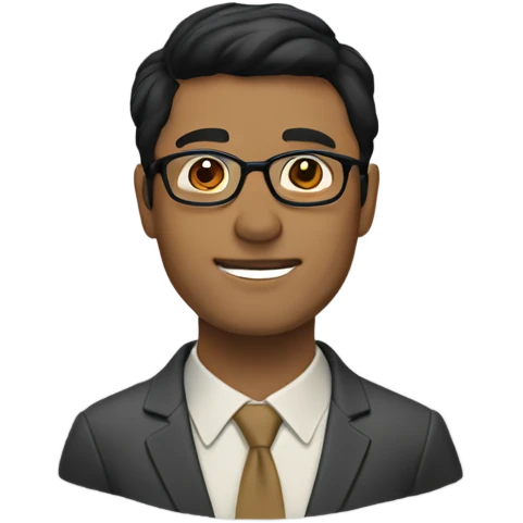 man, short black hair, tan, glasses, suit emoji