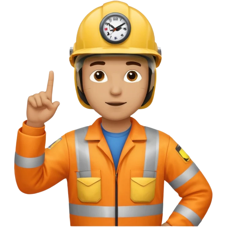 a guy wearing safety outfit with helmet standing and pointing finger to 3 oclock direction emoji