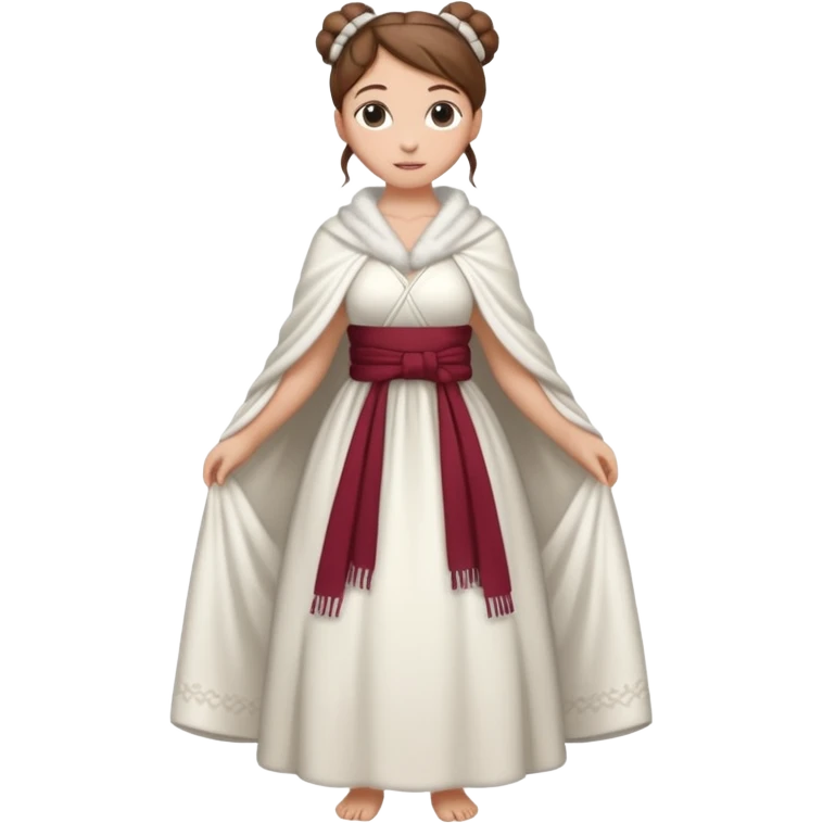 Cuerpo entero, chica blanca, pelo castaño, pelo recogido con mondongos, vestido novia largo con chal invierno cuerpo entero emoji