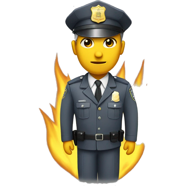 Policeman with grey suite, grey cap with yellow flames on it. emoji