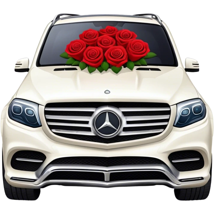 White Mercedes GLS 600 with red roses on the hood emoji